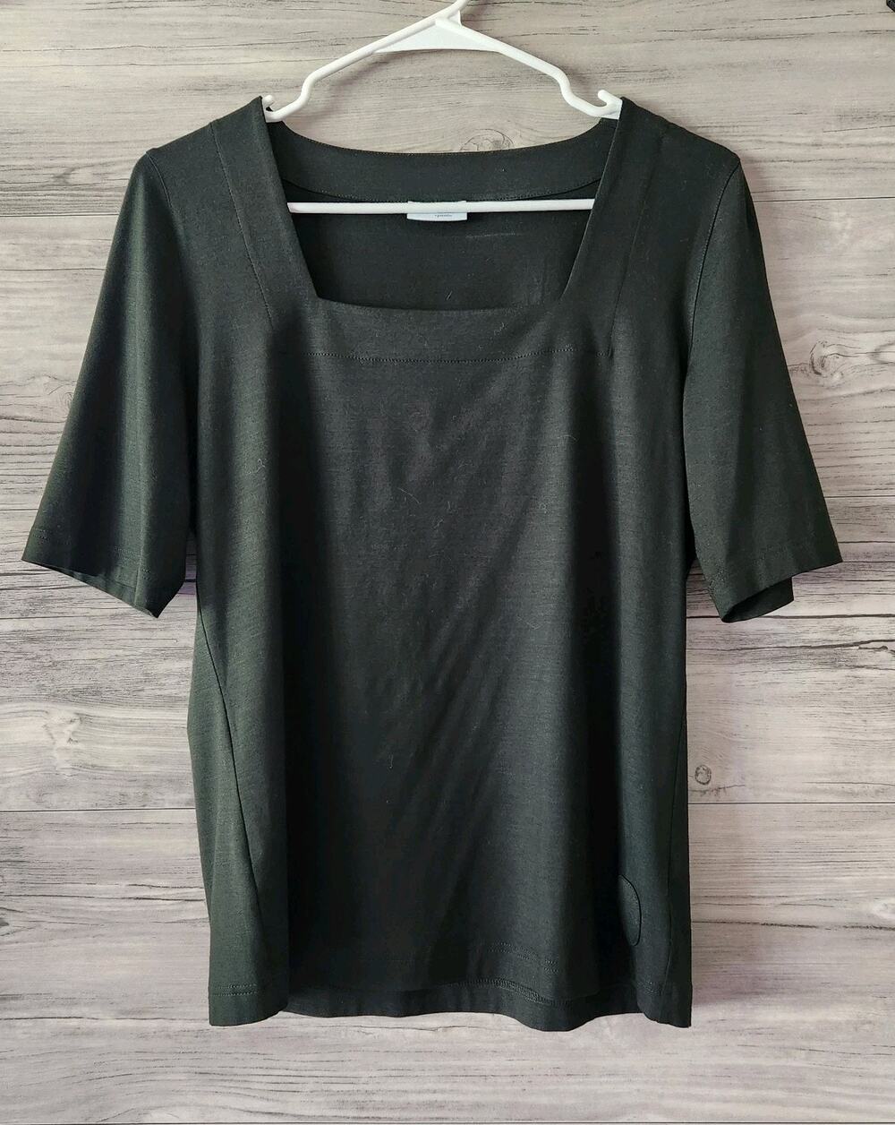 Akris Punto Dark Green Square Neck Jersey Top Size 10 EUC
